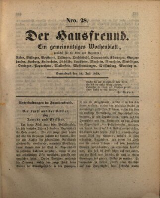 Der Hausfreund Samstag 14. Juli 1838