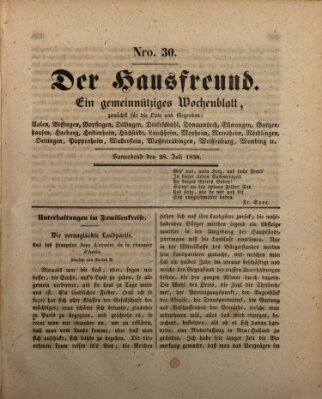 Der Hausfreund Samstag 28. Juli 1838