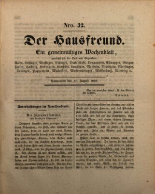 Der Hausfreund Samstag 11. August 1838