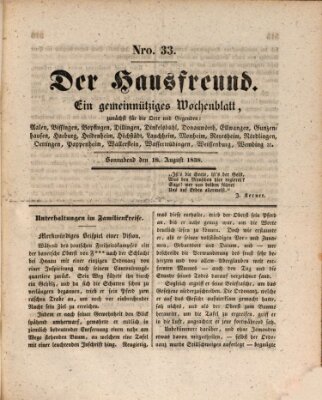 Der Hausfreund Samstag 18. August 1838