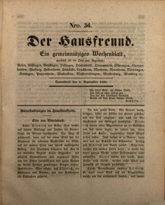 Der Hausfreund Samstag 8. September 1838