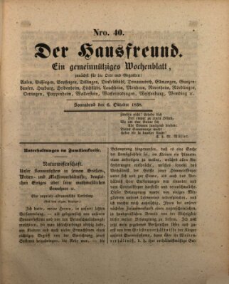 Der Hausfreund Samstag 6. Oktober 1838