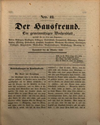 Der Hausfreund Samstag 20. Oktober 1838