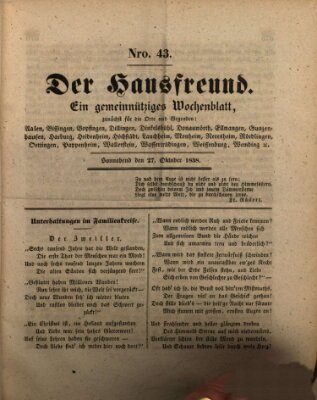 Der Hausfreund Samstag 27. Oktober 1838