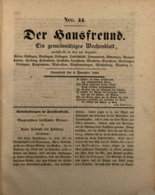 Der Hausfreund Samstag 3. November 1838