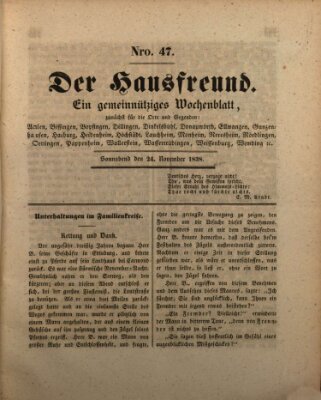 Der Hausfreund Samstag 24. November 1838