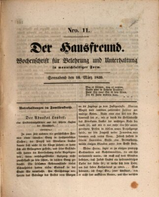 Der Hausfreund Samstag 16. März 1839