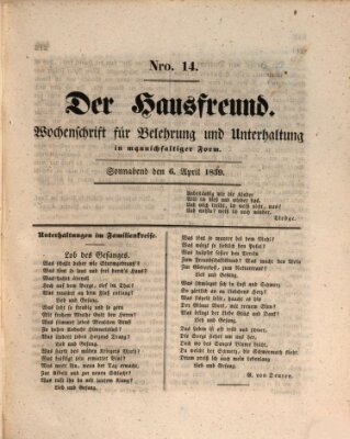 Der Hausfreund Samstag 6. April 1839