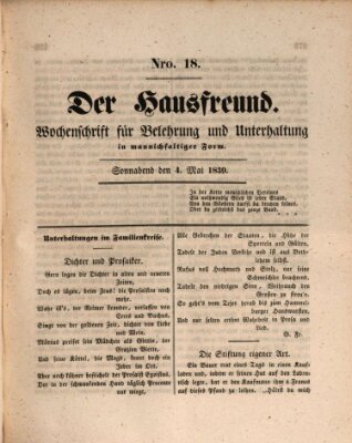 Der Hausfreund Samstag 4. Mai 1839