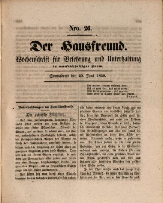 Der Hausfreund Samstag 29. Juni 1839