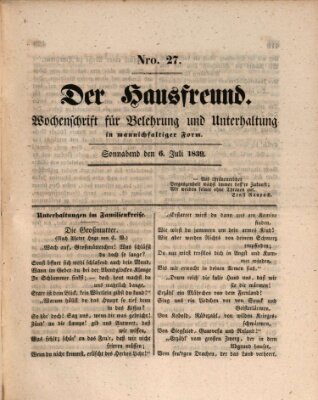 Der Hausfreund Samstag 6. Juli 1839