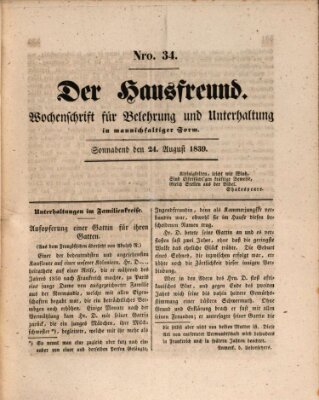 Der Hausfreund Samstag 24. August 1839