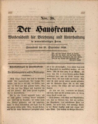 Der Hausfreund Samstag 21. September 1839