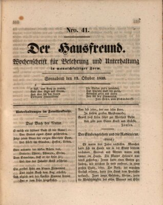 Der Hausfreund Samstag 12. Oktober 1839