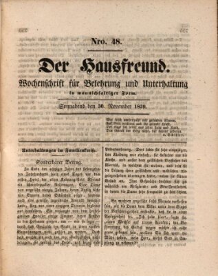 Der Hausfreund Samstag 30. November 1839