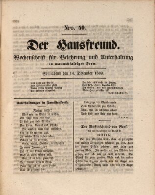 Der Hausfreund Samstag 14. Dezember 1839