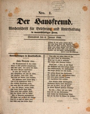 Der Hausfreund Samstag 4. Januar 1840