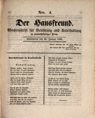 Der Hausfreund Samstag 25. Januar 1840