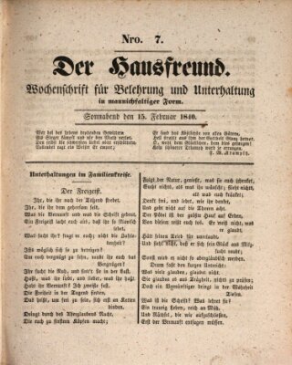 Der Hausfreund Samstag 15. Februar 1840