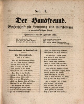 Der Hausfreund Samstag 29. Februar 1840