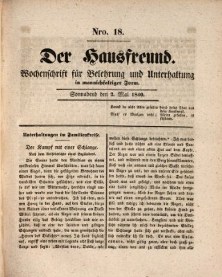 Der Hausfreund Samstag 2. Mai 1840