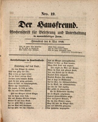 Der Hausfreund Samstag 9. Mai 1840