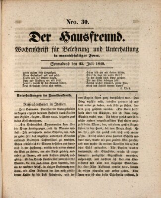 Der Hausfreund Samstag 25. Juli 1840