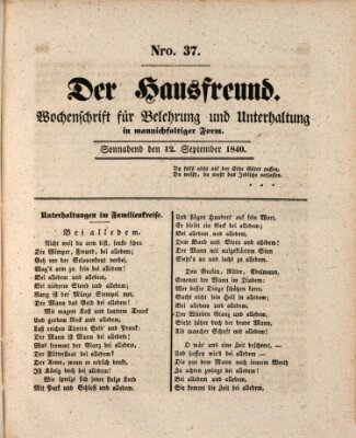 Der Hausfreund Samstag 12. September 1840