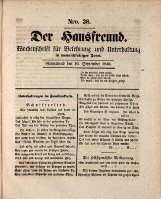 Der Hausfreund Samstag 19. September 1840