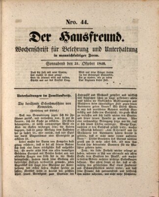 Der Hausfreund Samstag 31. Oktober 1840