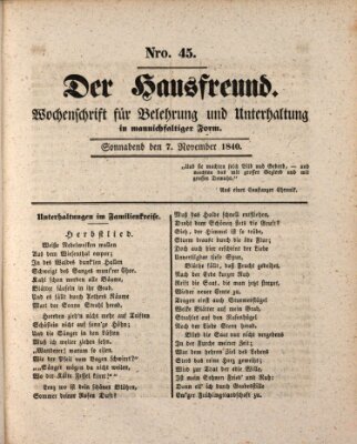 Der Hausfreund Samstag 7. November 1840