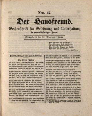 Der Hausfreund Samstag 21. November 1840