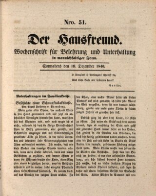 Der Hausfreund Samstag 19. Dezember 1840