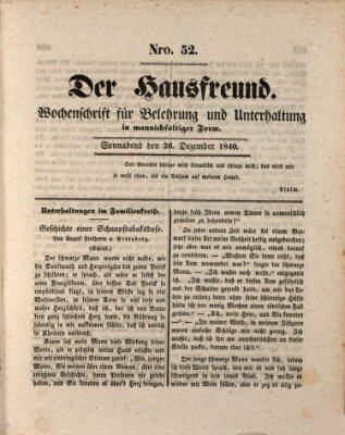 Der Hausfreund Samstag 26. Dezember 1840