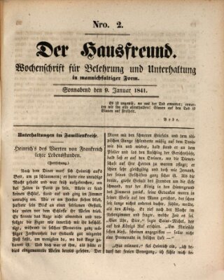 Der Hausfreund Samstag 9. Januar 1841