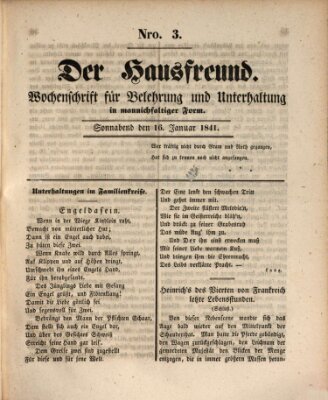 Der Hausfreund Samstag 16. Januar 1841