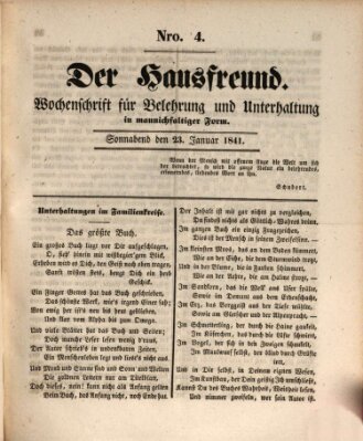 Der Hausfreund Samstag 23. Januar 1841