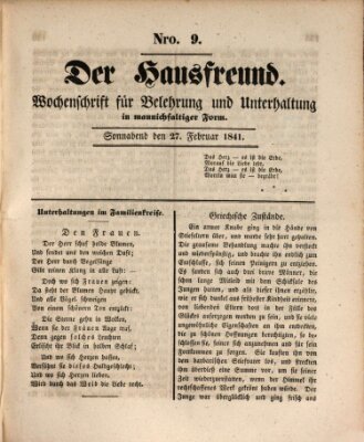 Der Hausfreund Samstag 27. Februar 1841