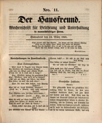 Der Hausfreund Samstag 13. März 1841