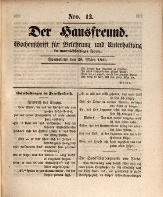 Der Hausfreund Samstag 20. März 1841