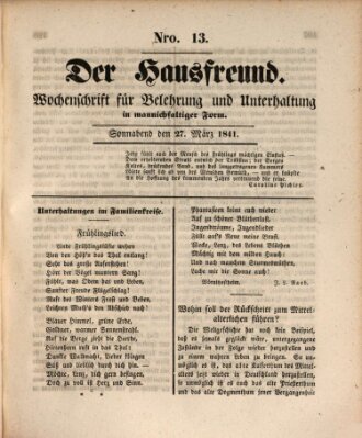 Der Hausfreund Samstag 27. März 1841