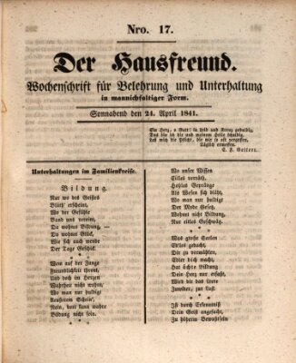 Der Hausfreund Samstag 24. April 1841