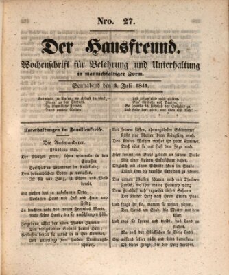 Der Hausfreund Samstag 3. Juli 1841