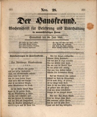 Der Hausfreund Samstag 10. Juli 1841