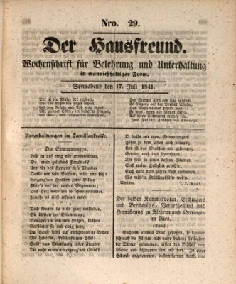 Der Hausfreund Samstag 17. Juli 1841