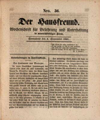 Der Hausfreund Samstag 4. September 1841