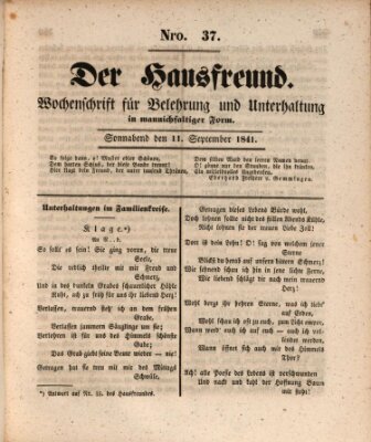 Der Hausfreund Samstag 11. September 1841