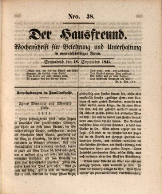 Der Hausfreund Samstag 18. September 1841