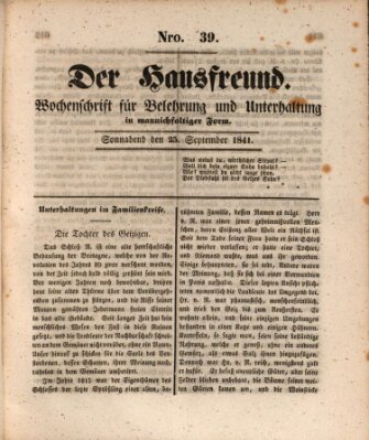 Der Hausfreund Samstag 25. September 1841