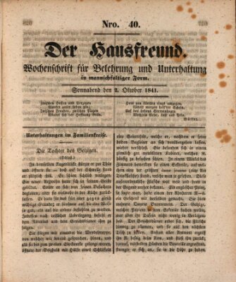 Der Hausfreund Samstag 2. Oktober 1841